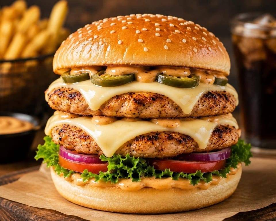 Double Trouble Chicken Cheese Burger from Crave Continental